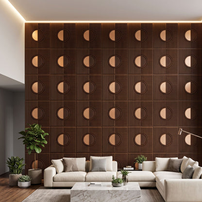Walnut wood - Copper Self Adhesive PVC wall Panels Fluted Circle Design
