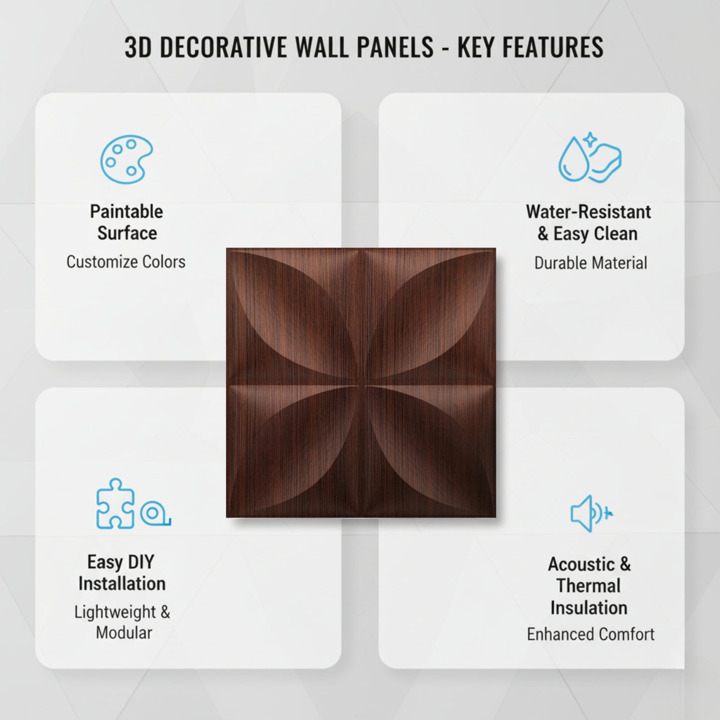 Walnut Wood 3D Wall Panels Butterfly Design