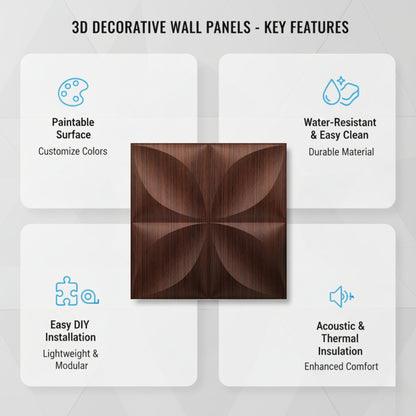 Walnut Wood 3D Wall Panels Butterfly Design