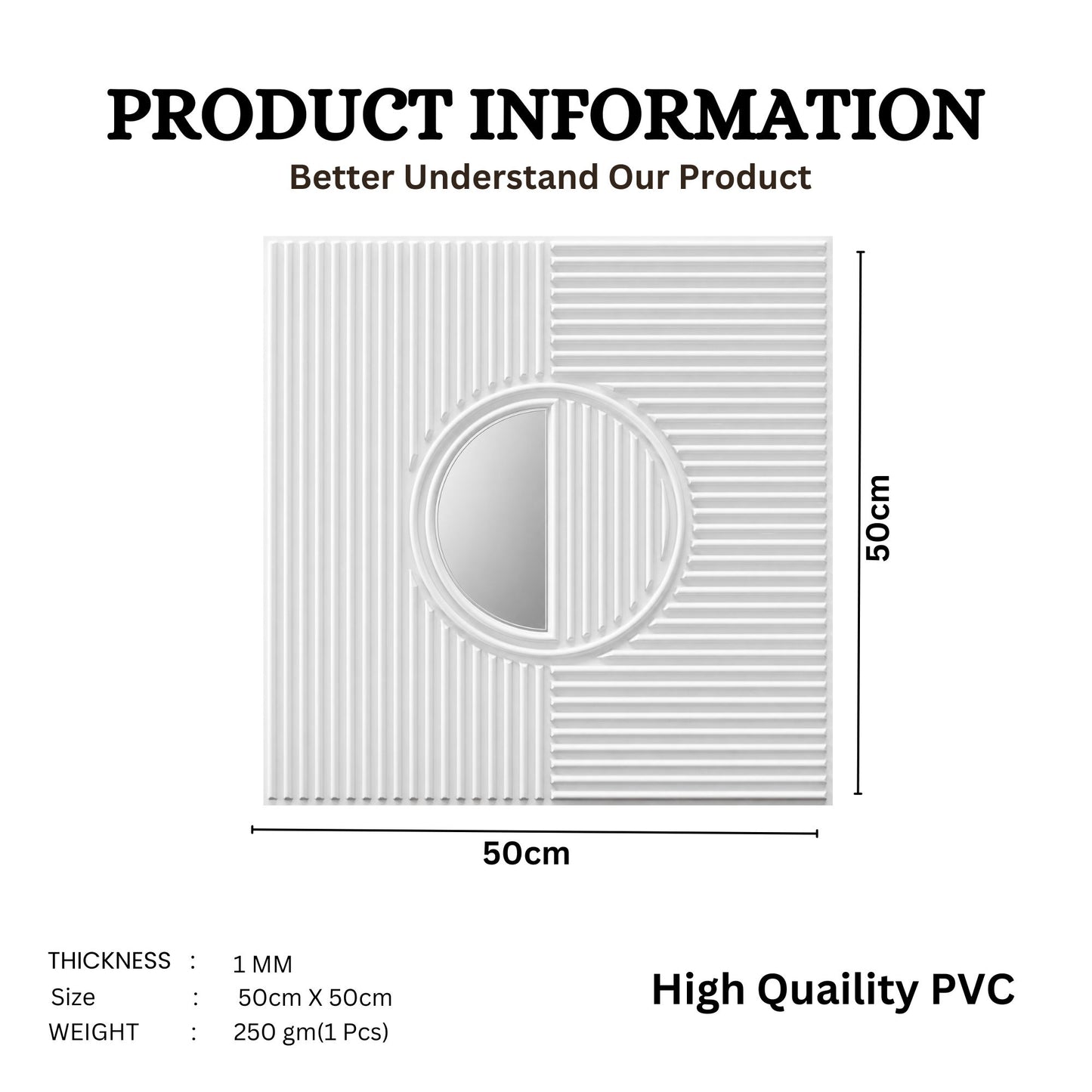 White - Silver Self Adhesive PVC wall Panels Fluted Circle Design
