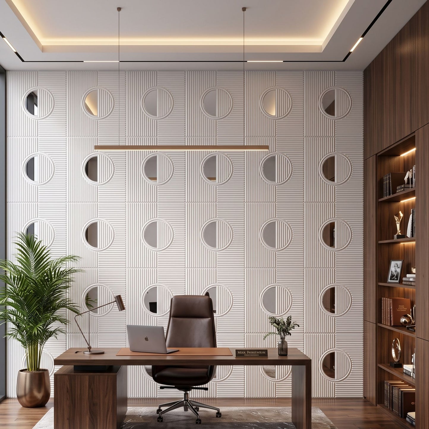 White - Silver Self Adhesive PVC wall Panels Fluted Circle Design
