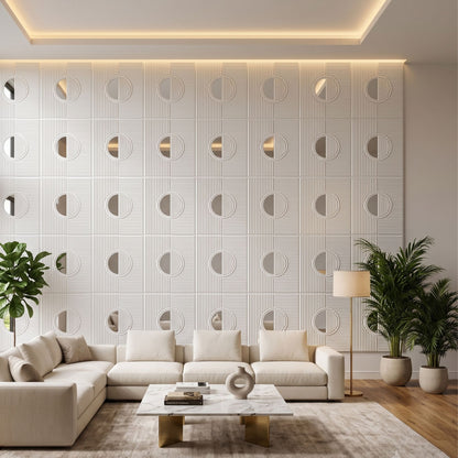 White - Silver Self Adhesive PVC wall Panels Fluted Circle Design
