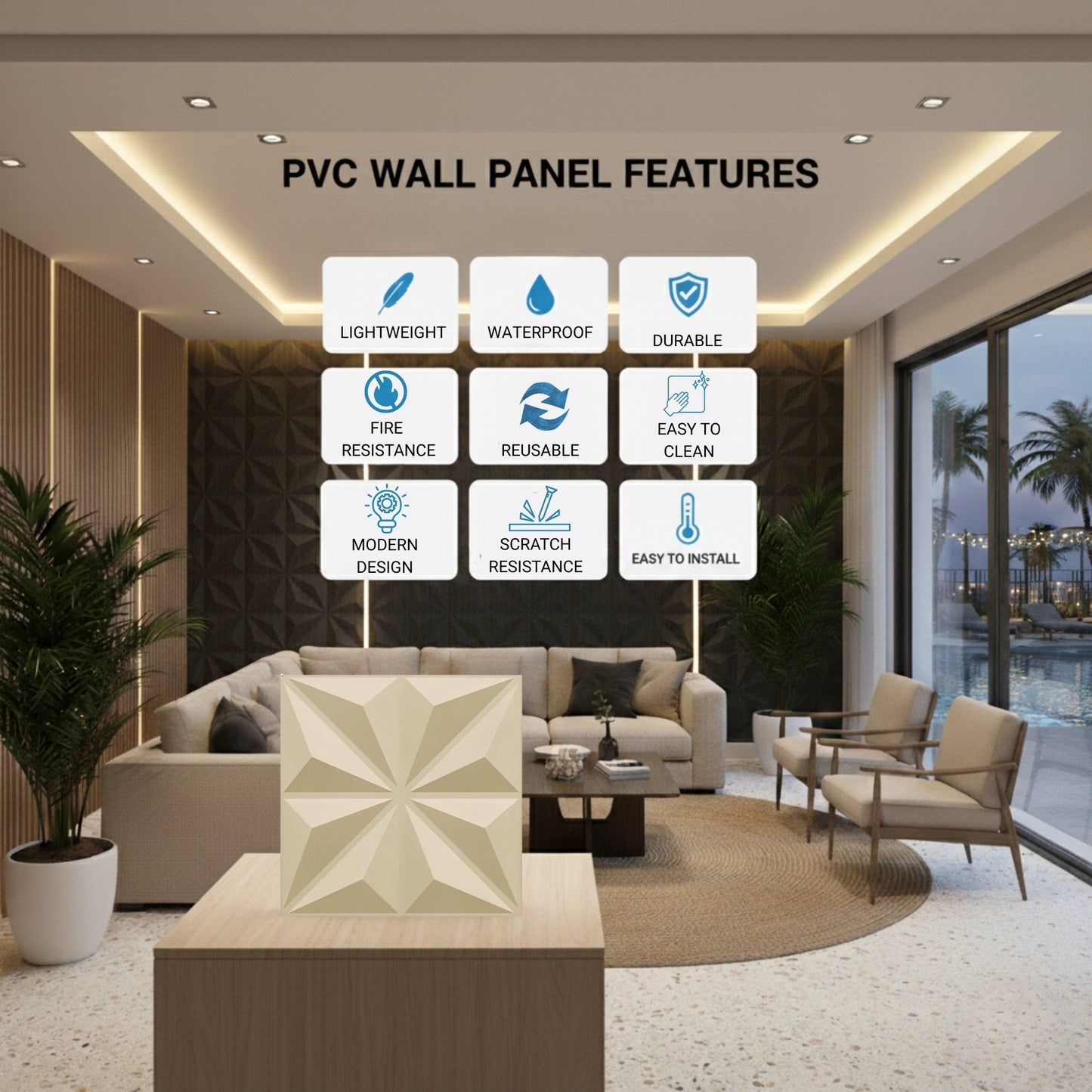White Tail Crysal Design 3D Wall Panel View-3