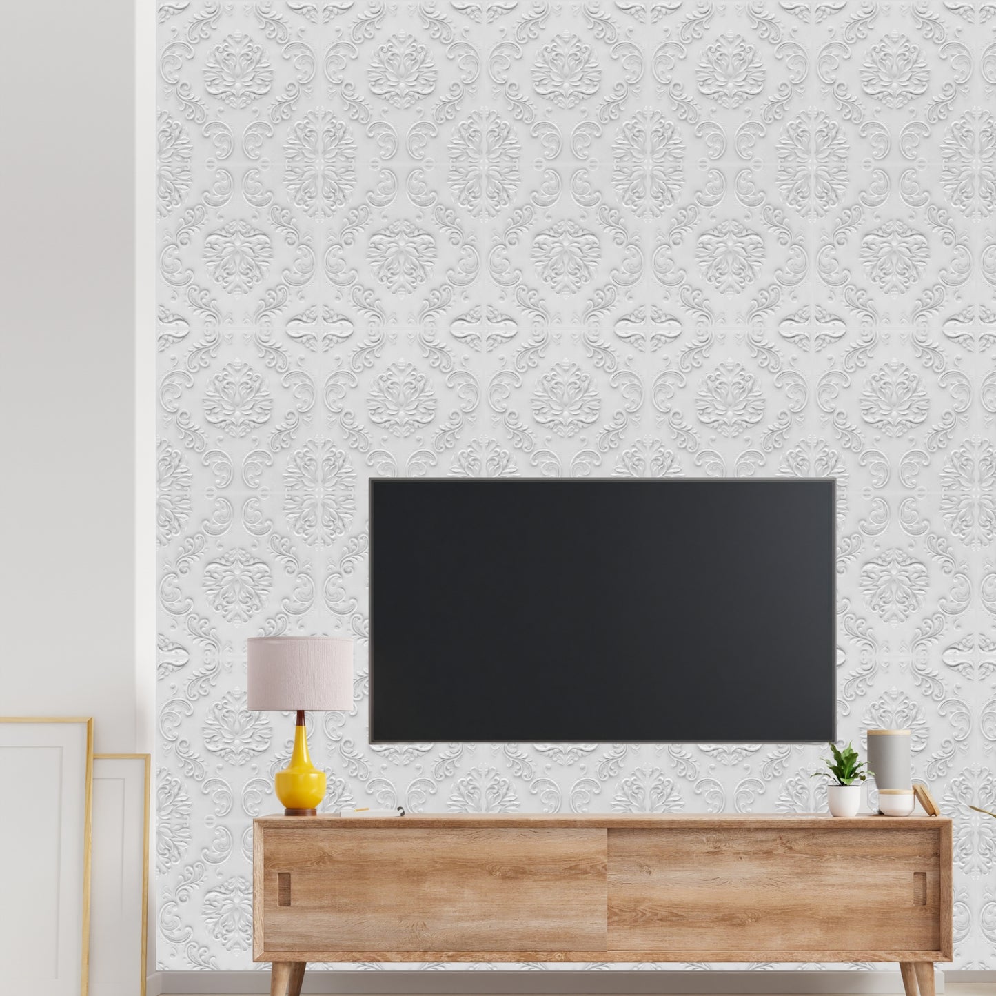 Classic White Self Adhesive Panels Damask Design
