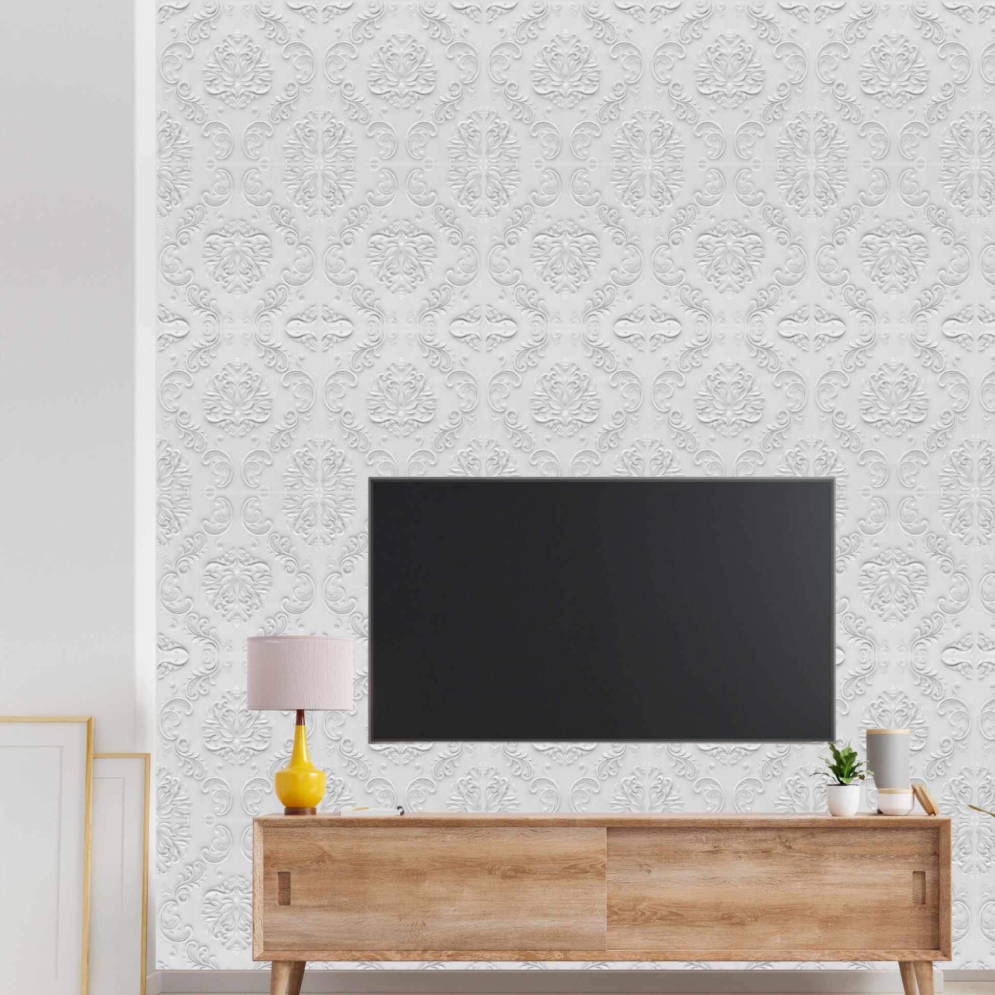 Classic White Self Adhesive Panels Damask Design
