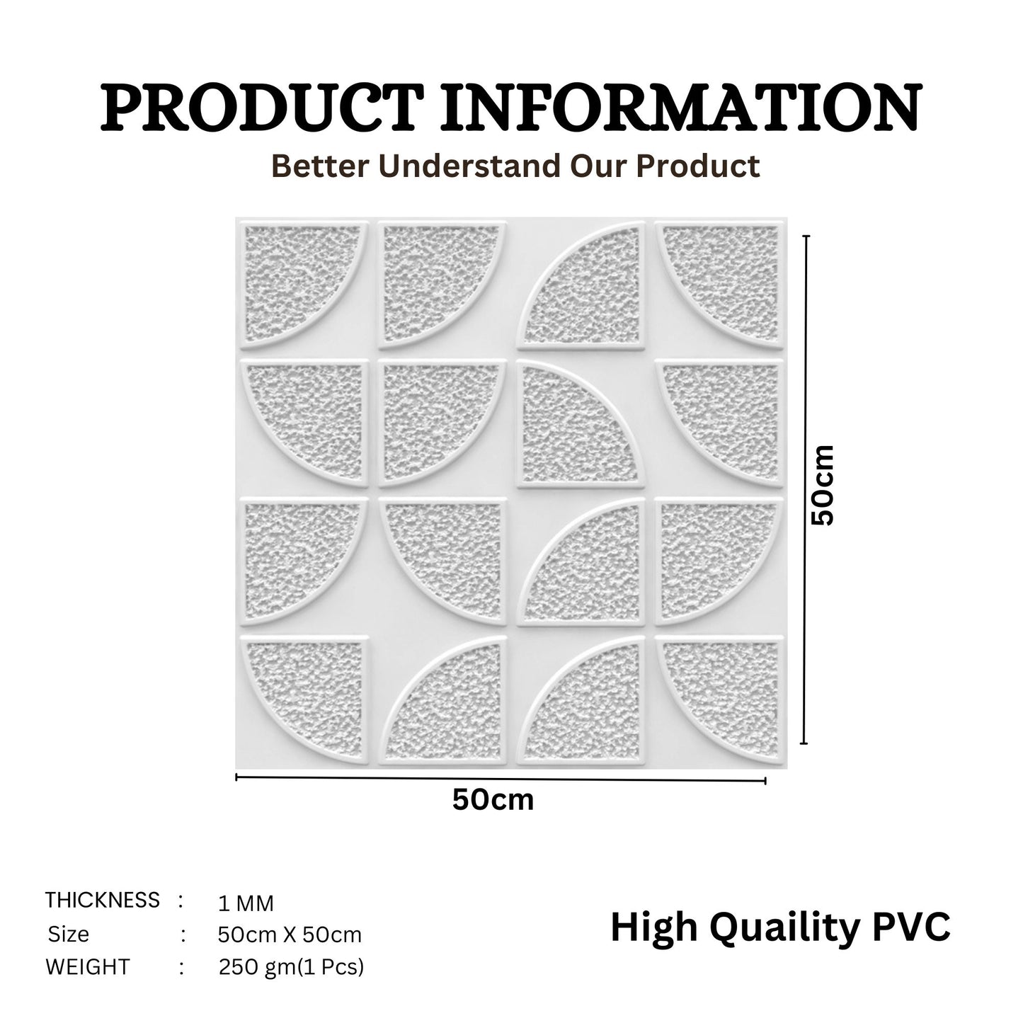 3D Self Adhesive Wall Panel Quarter Circle Design- 50x50cm