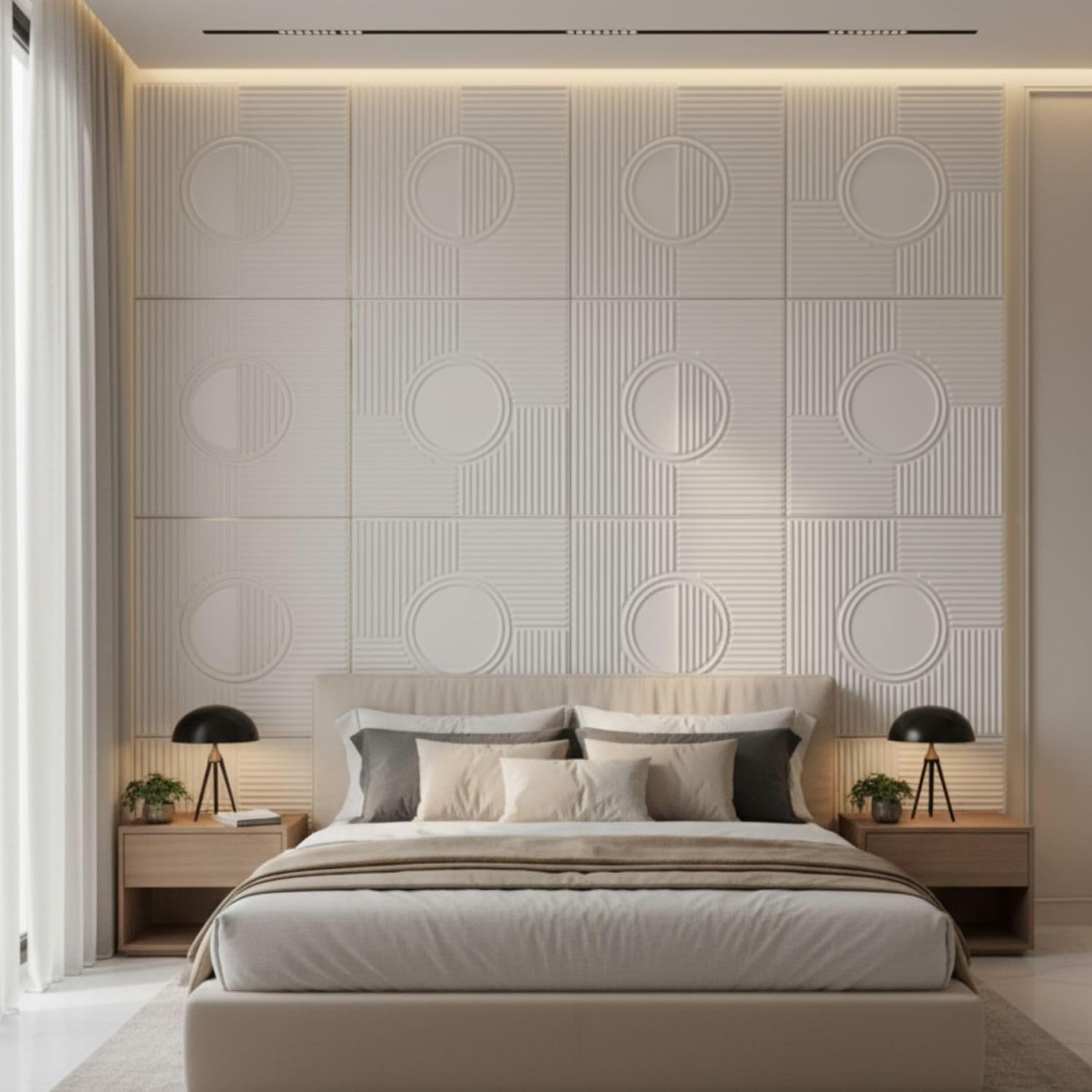 Matt White Fluted Circle Design 3D Wall Panel-1