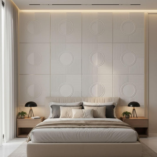 Matt White Fluted Circle Design 3D Wall Panel-1