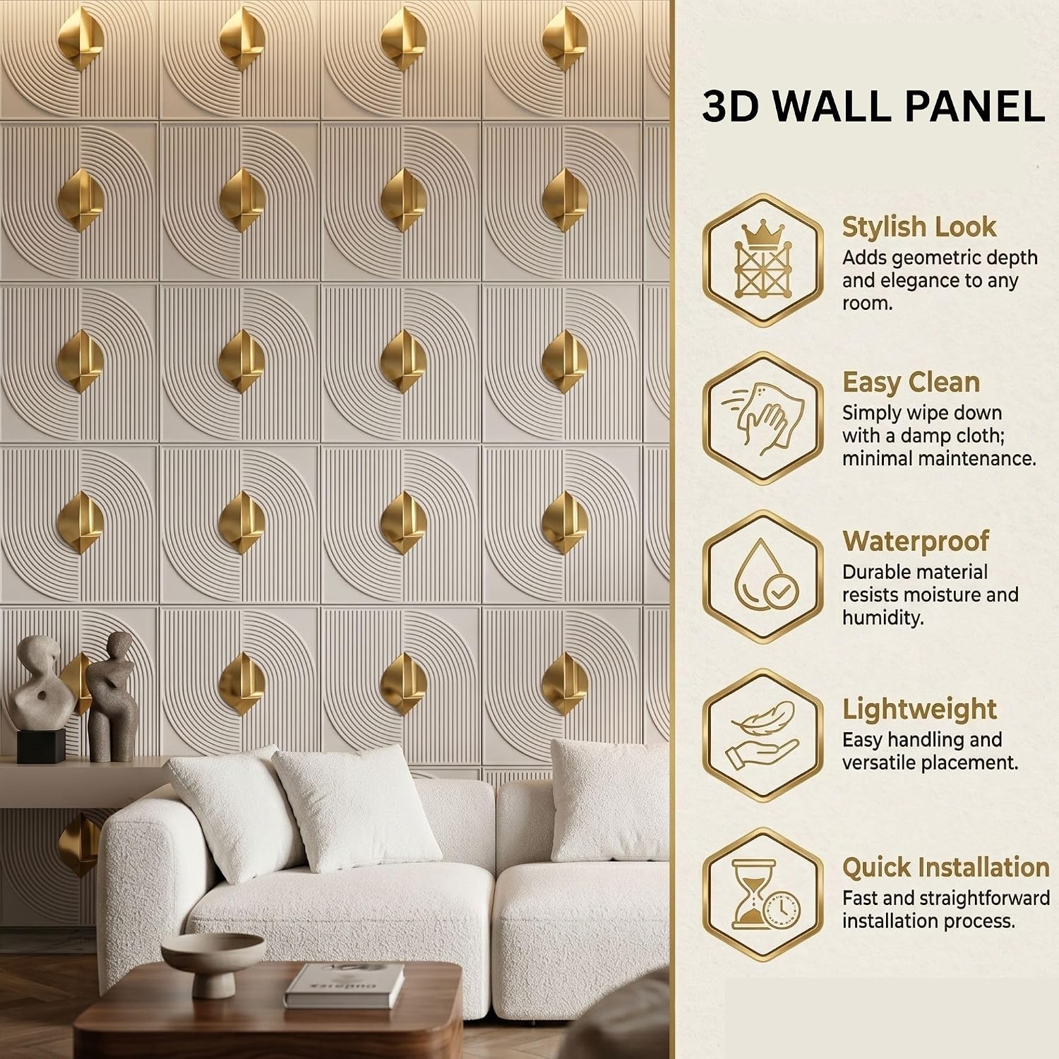 White 3D Wall Panels Curve Line Design
