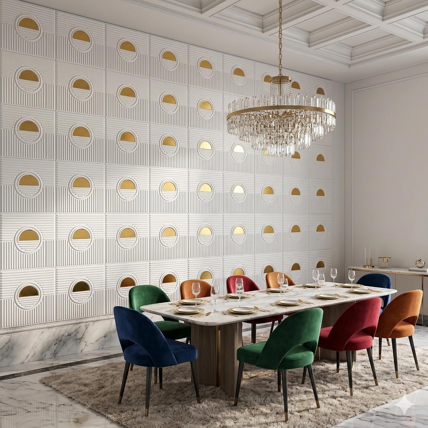 White 3D Wall Panels Fluted Circle Design
