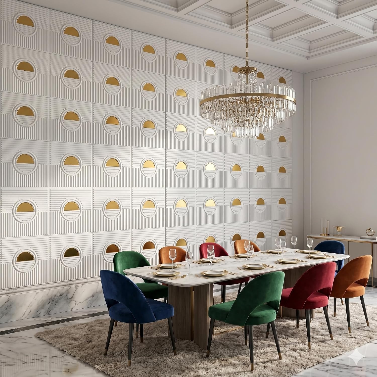 White 3D Wall Panels Fluted Circle Design
