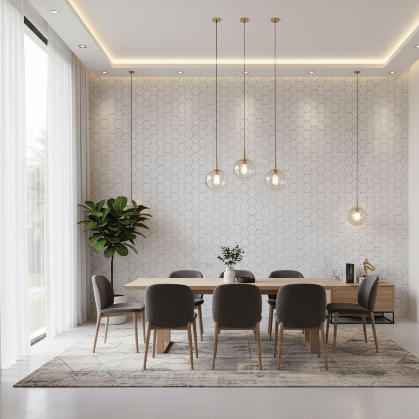 White 3D Wall Panels Hexagon Design-td038