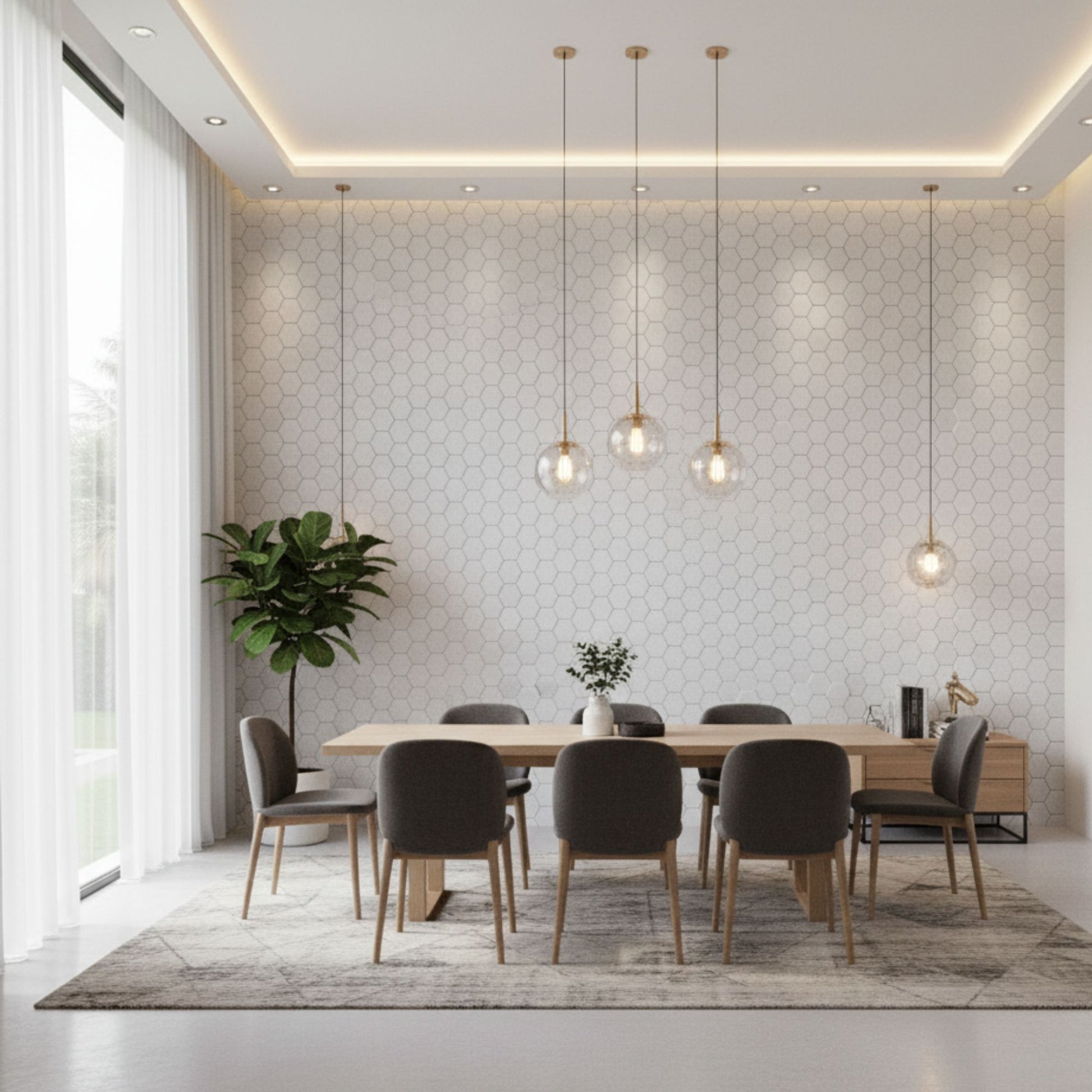 White 3D Wall Panels Hexagon Design-td038