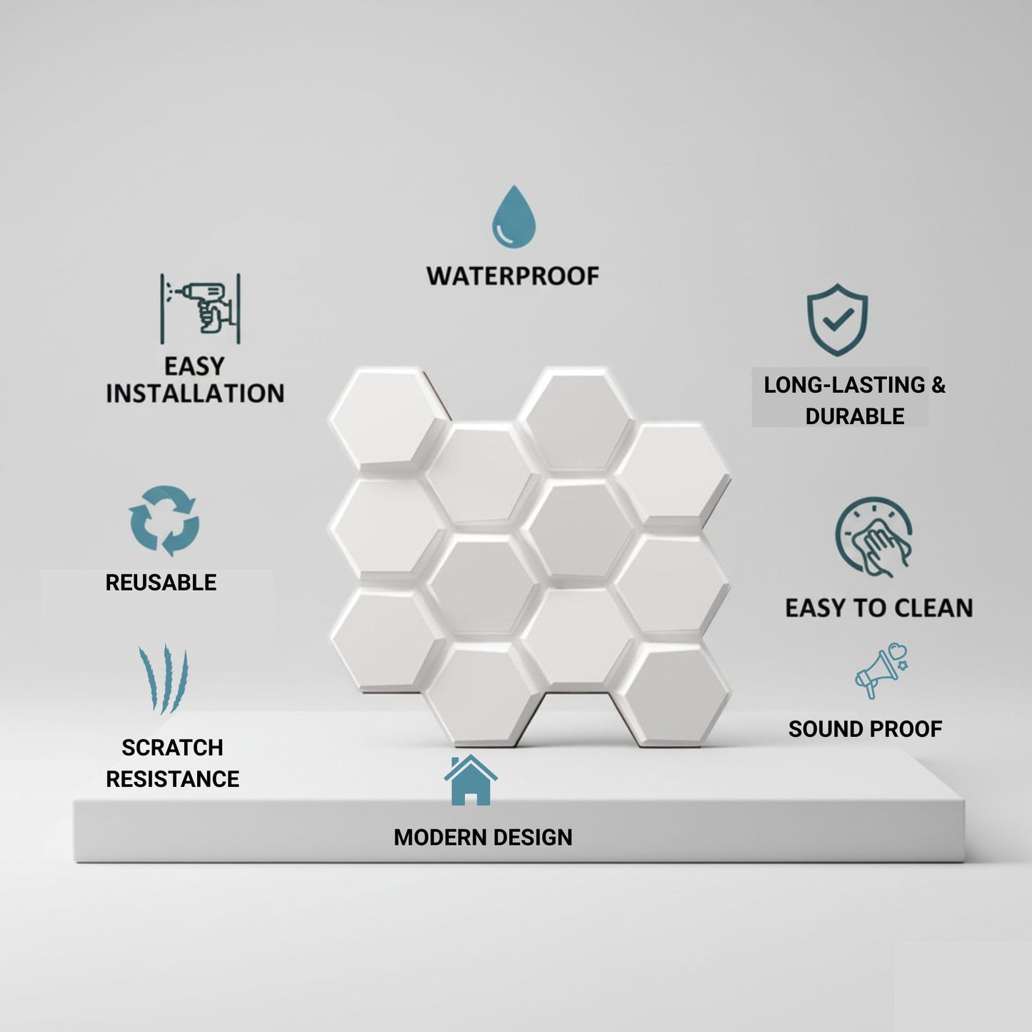 White 3D Wall Panels Hexagon Design-td038