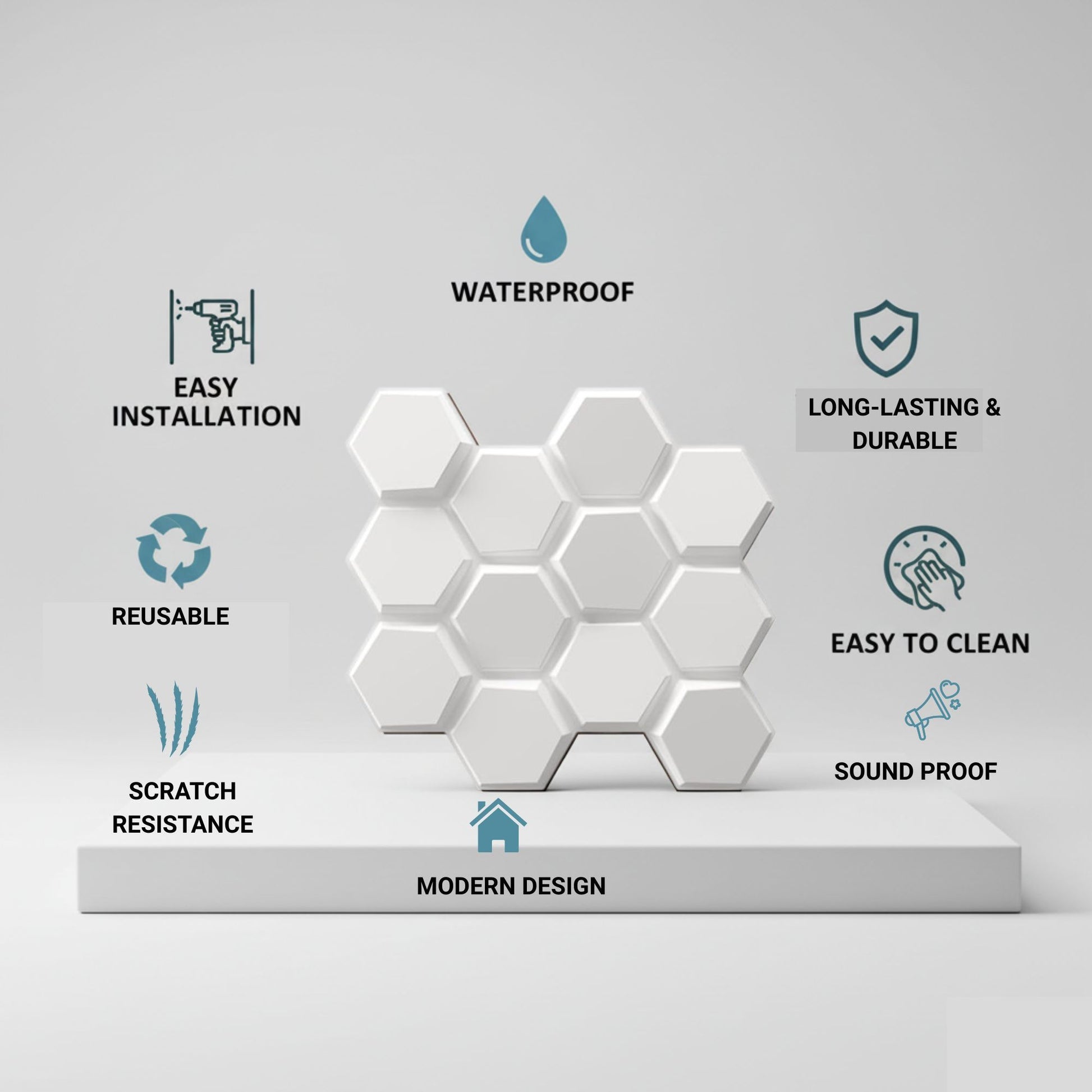 White 3D Wall Panels Hexagon Design-td038