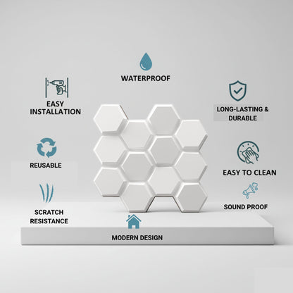 White 3D Wall Panels Hexagon Design-td038