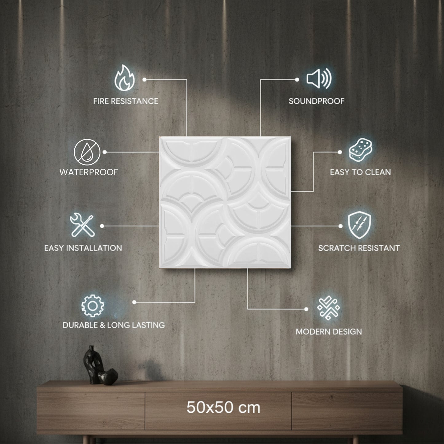 White 3D Wall Panels Luna Design
