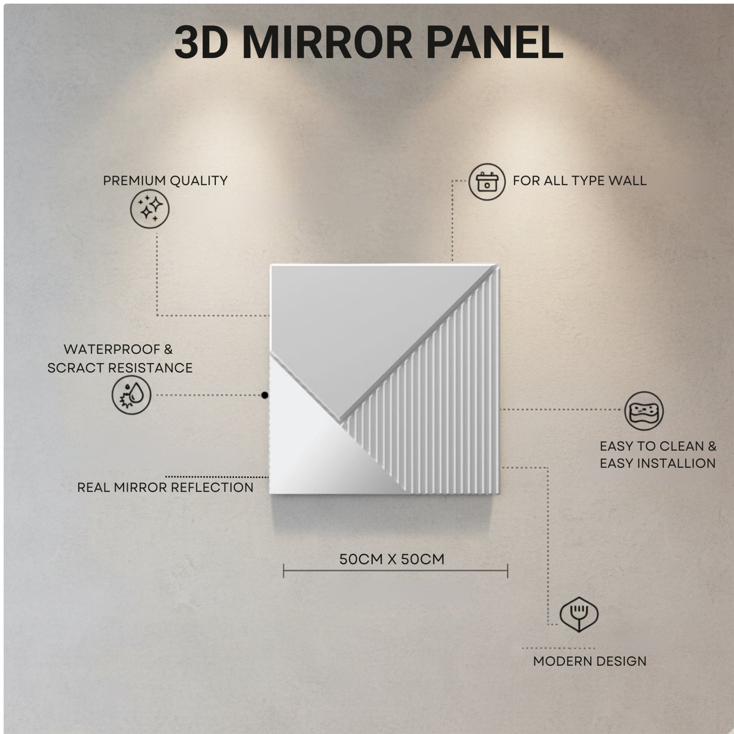 3D Wall Panels for Home Decor PVC Plaina Design 50X50 cm