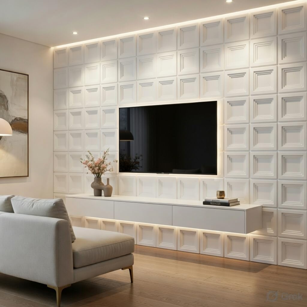 White 3D Wall Panels Square Box Design
