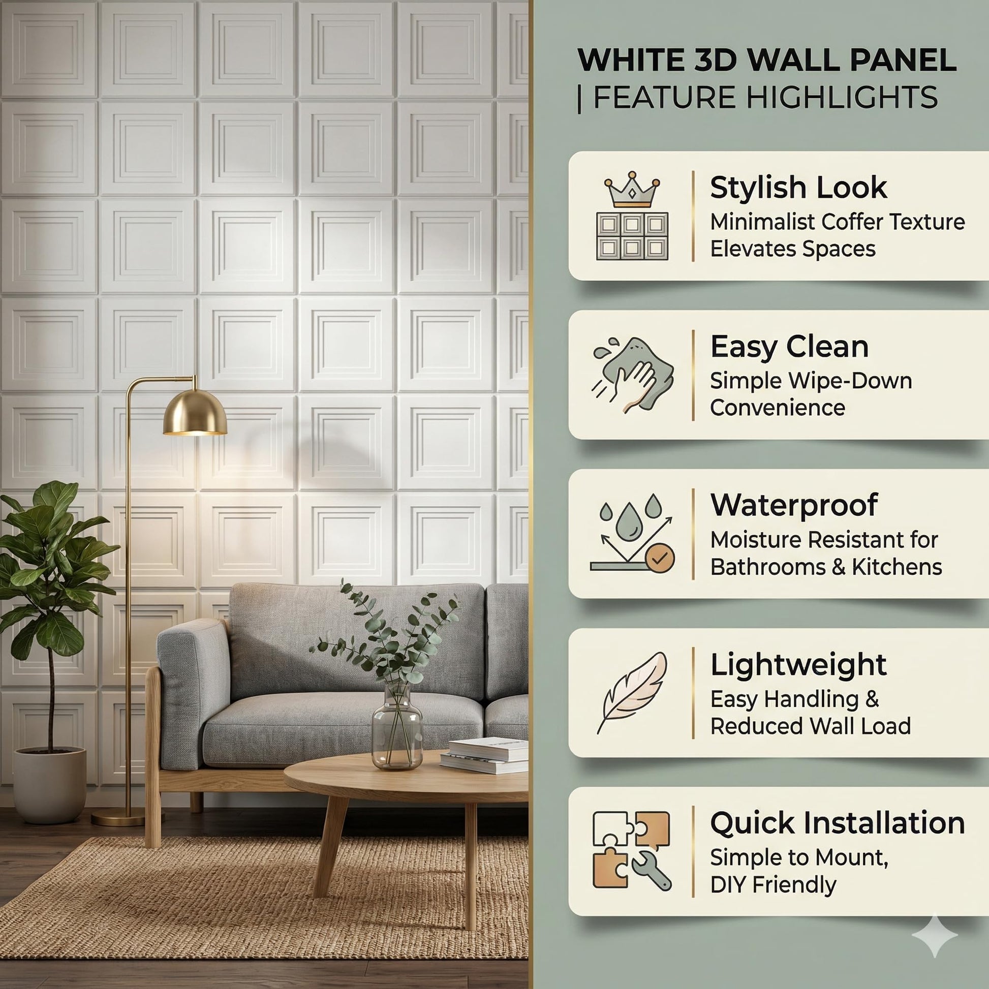 White 3D Wall Panels Square Box Design
