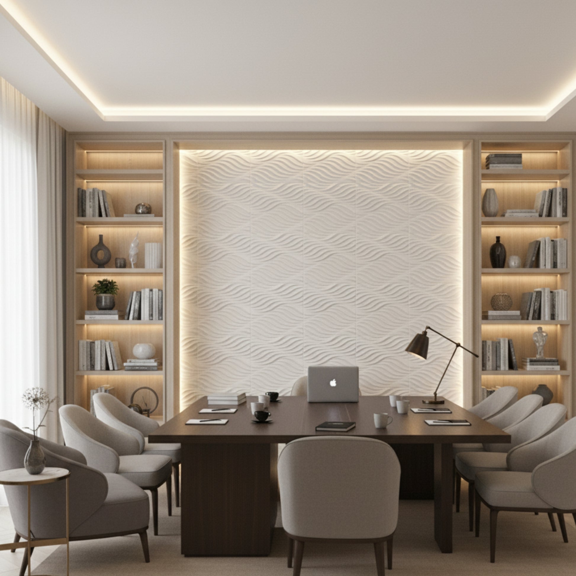 White 3D Wall Panels Swirl Design