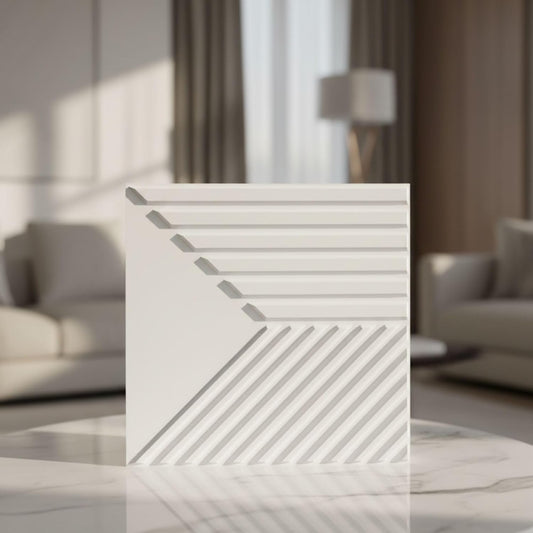 White 3D Wall Panels Triple Stripe Design
