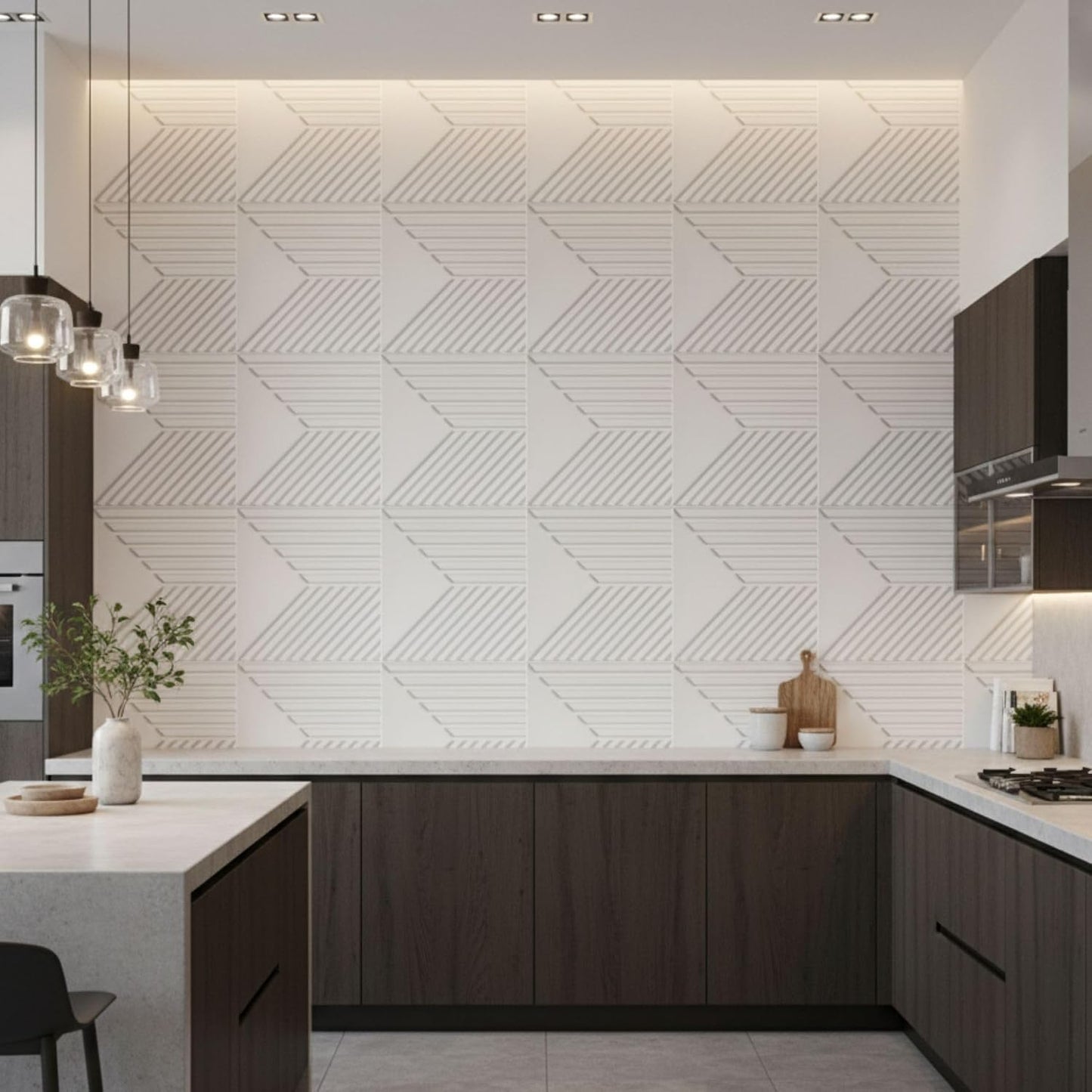 White 3D Wall Panels Triple Stripe Design
