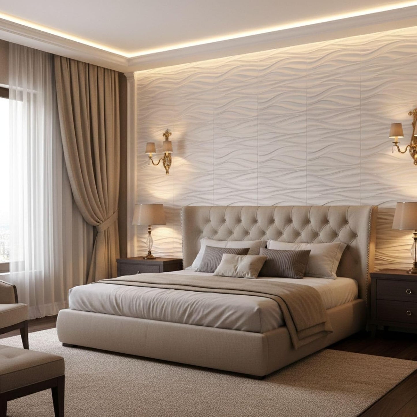 White 3D Wall Panels Wave Design
