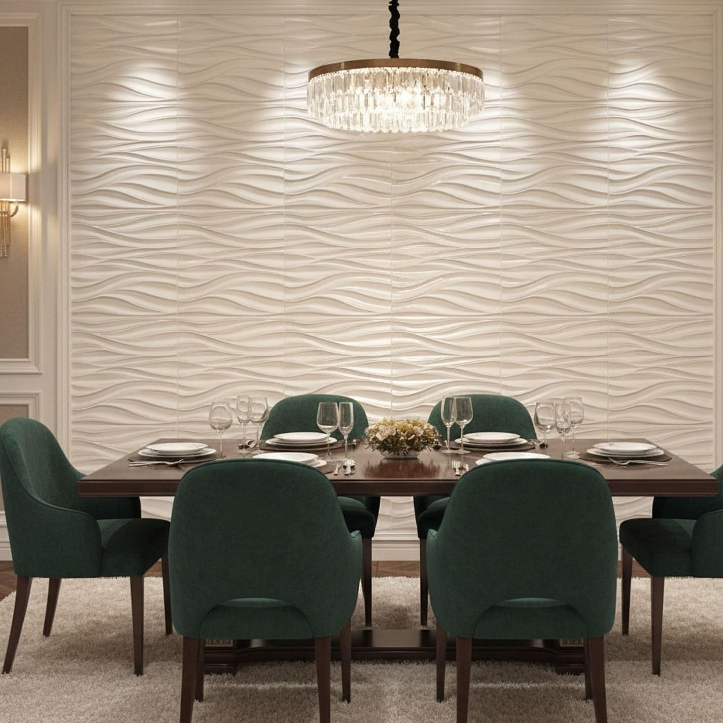 White 3D Wall Panels Wave Design
