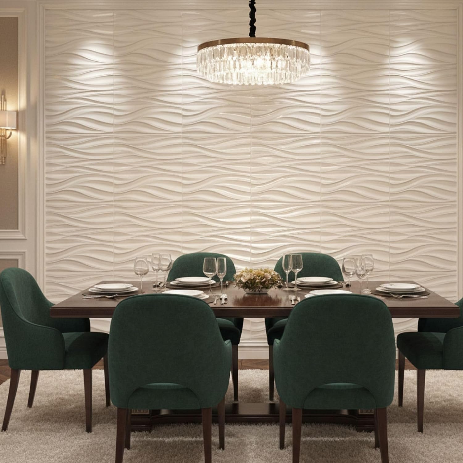 White 3D Wall Panels Wave Design
