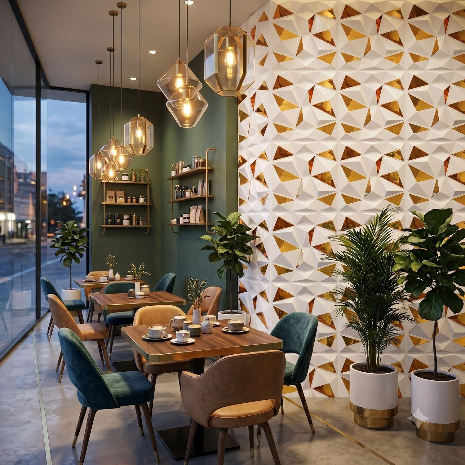 White Gold Mirror 3D Wall Panels Diamond Design