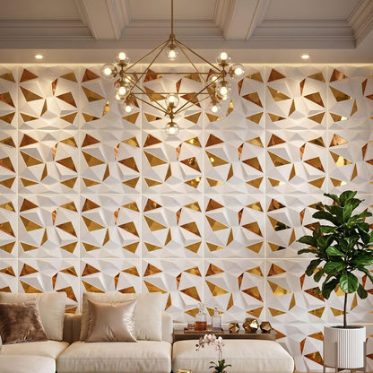 White Gold Mirror 3D Wall Panels Diamond Design