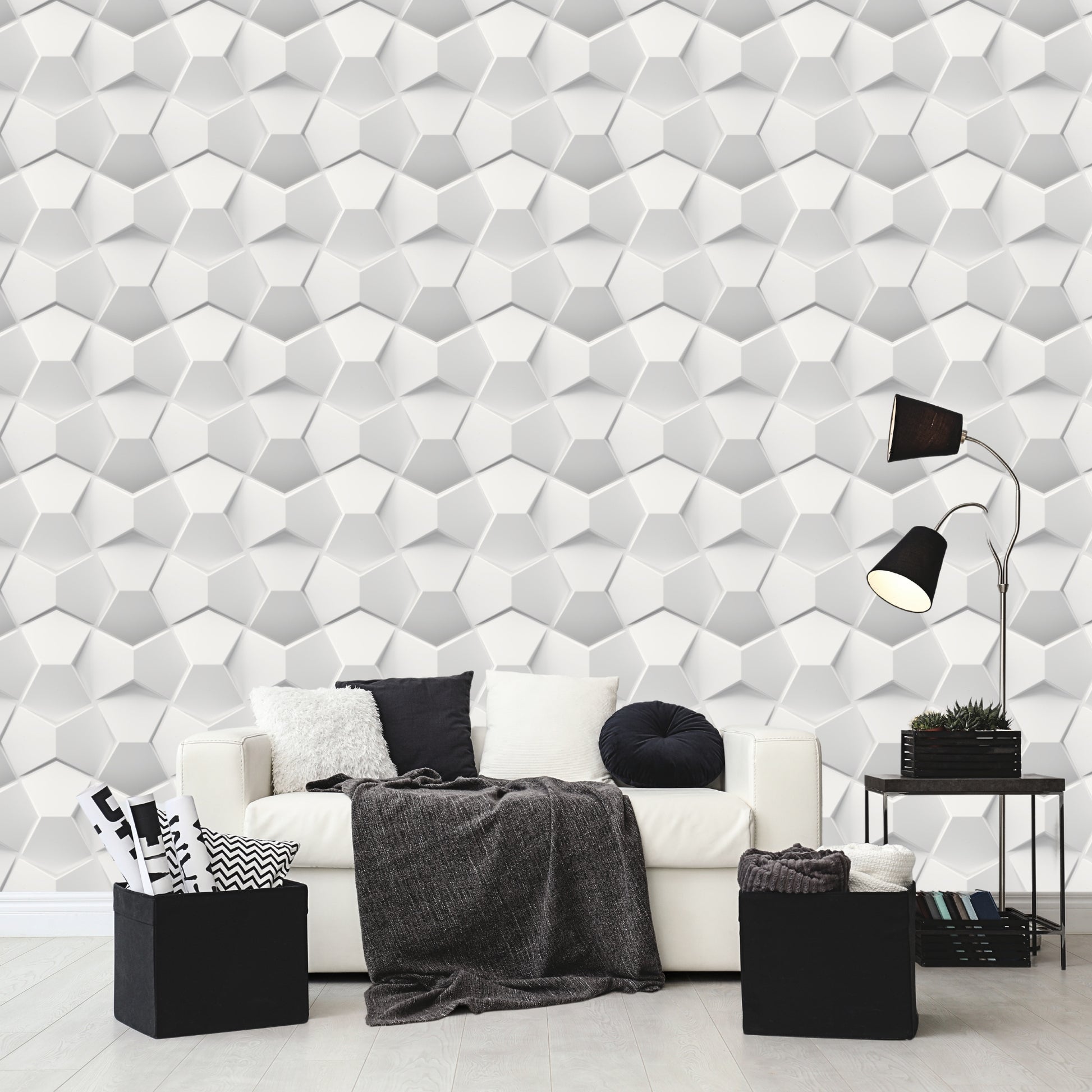 white 3D Wall Panels Small Diamond Design