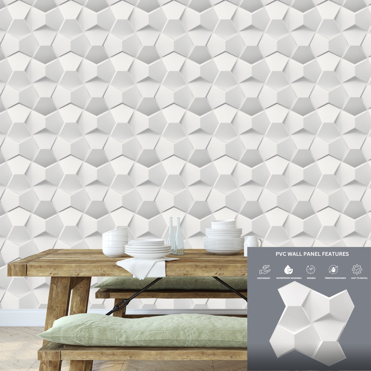 white 3D Wall Panels Small Diamond Design