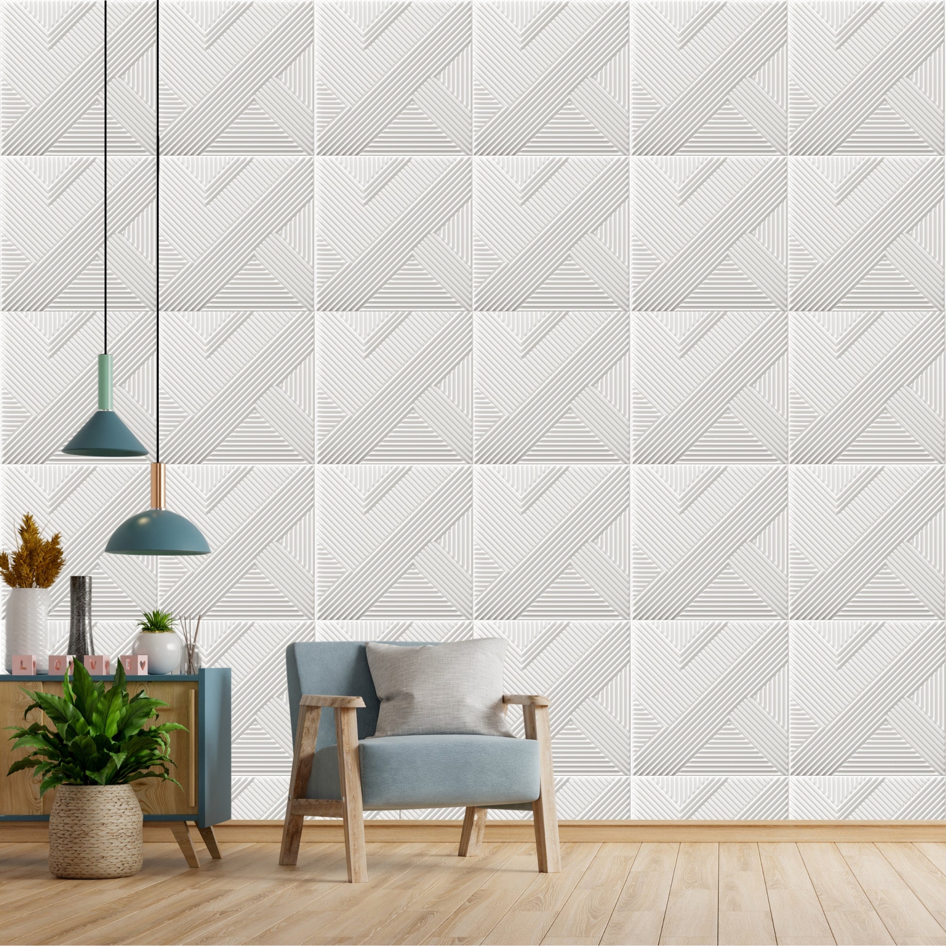 White Self Adhesive Panels Line Abstract Design