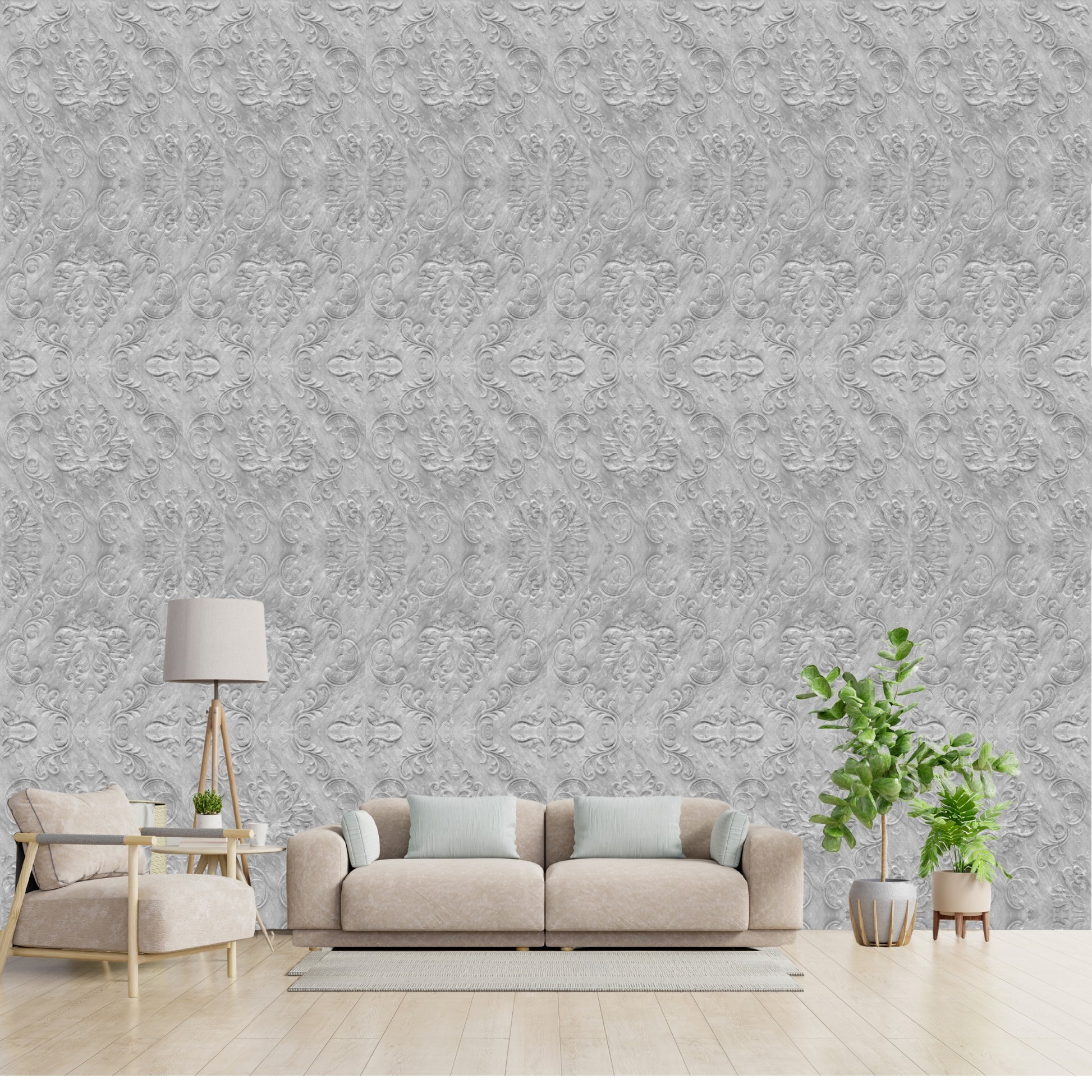 White Marble Self Adhesive Panels Damask Design
