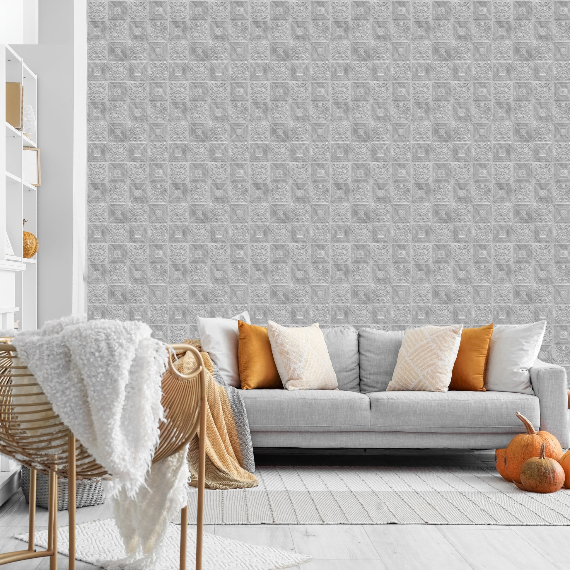 White Marble Self Adhesive Wall Panels Flower Design