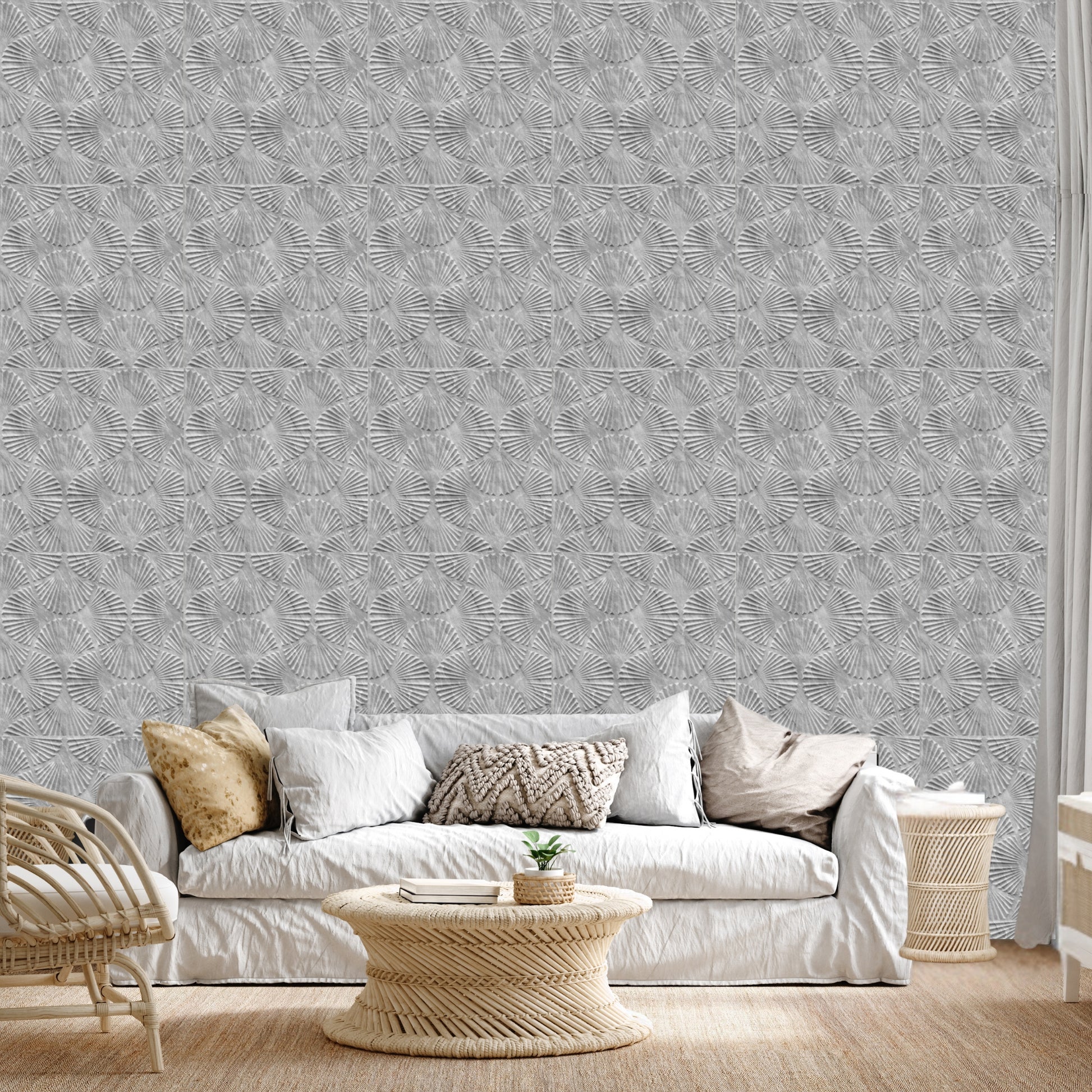 White Marble Self Adhesive Panels Hand Fan Design