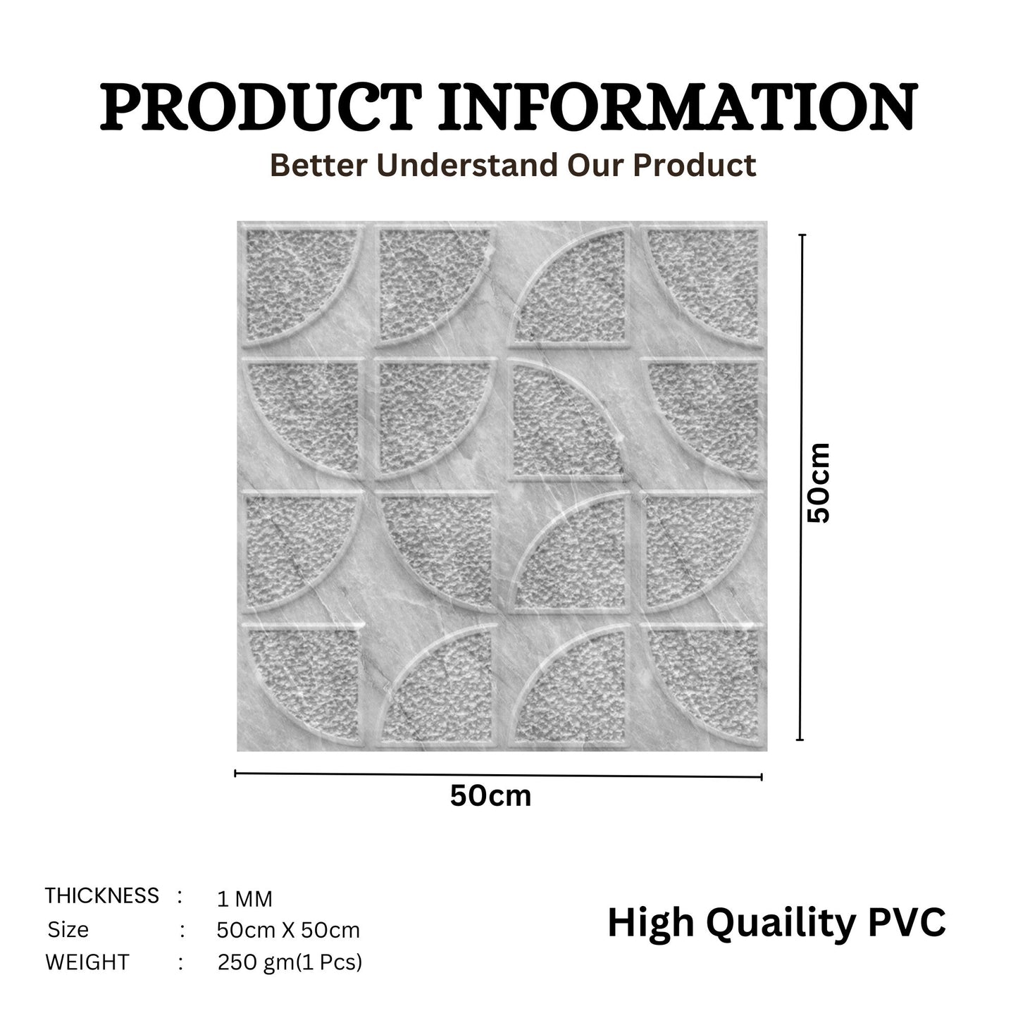 3D Self Adhesive Wall Panel Quarter Circle Design- 50x50cm