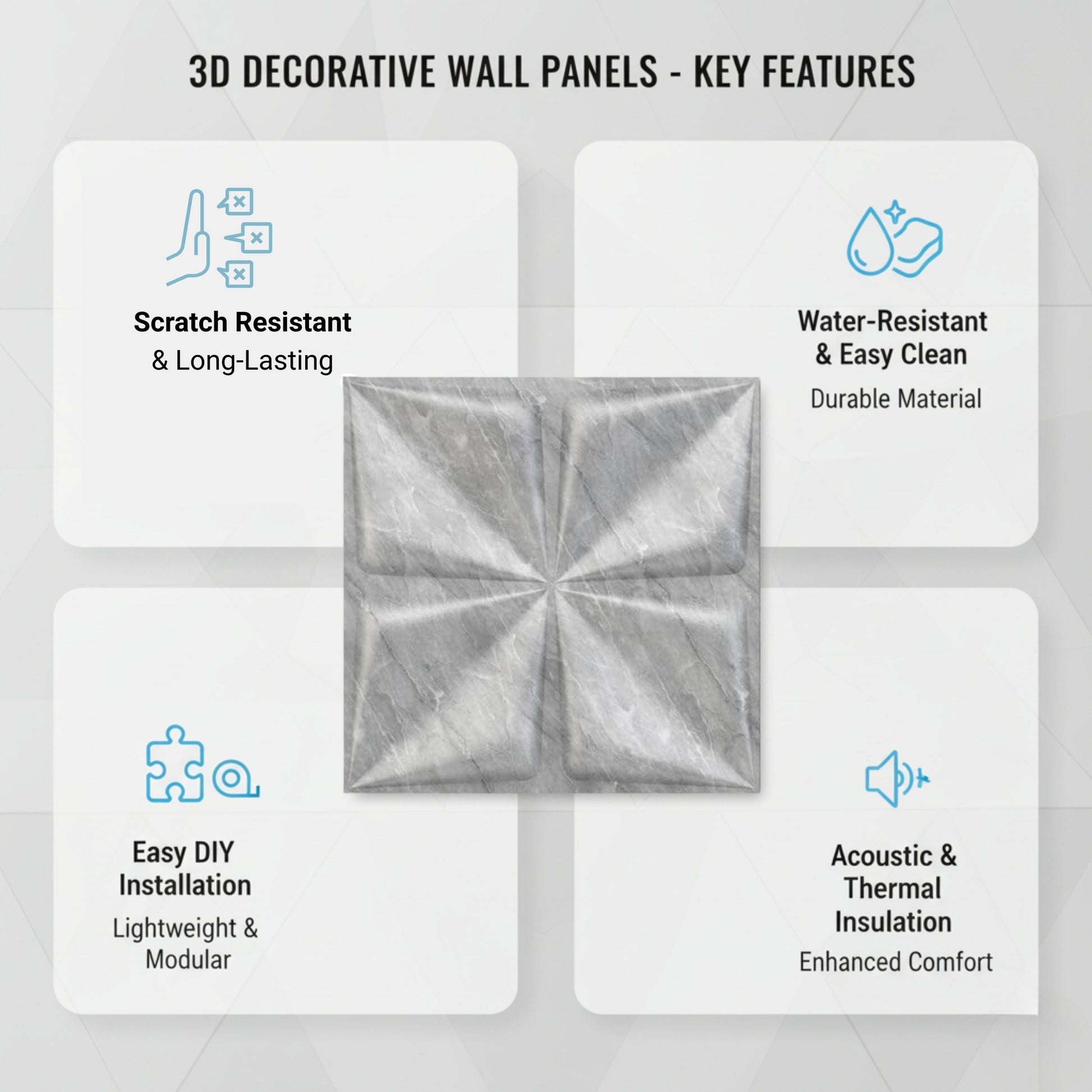 White Marble Bloom Design 3D Wall Panel View-2