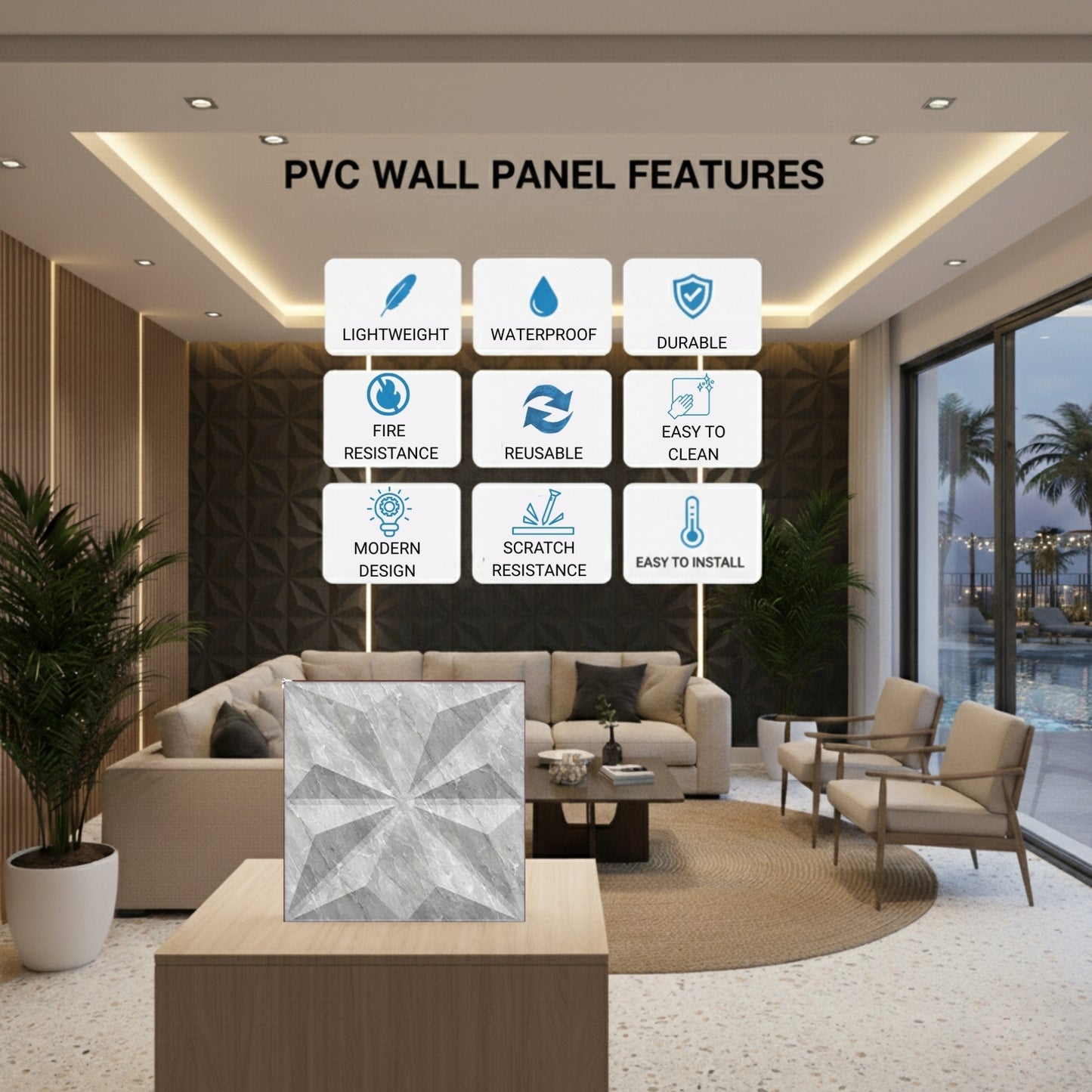 White Marble Crystal Design 3D Wall Panel View-3