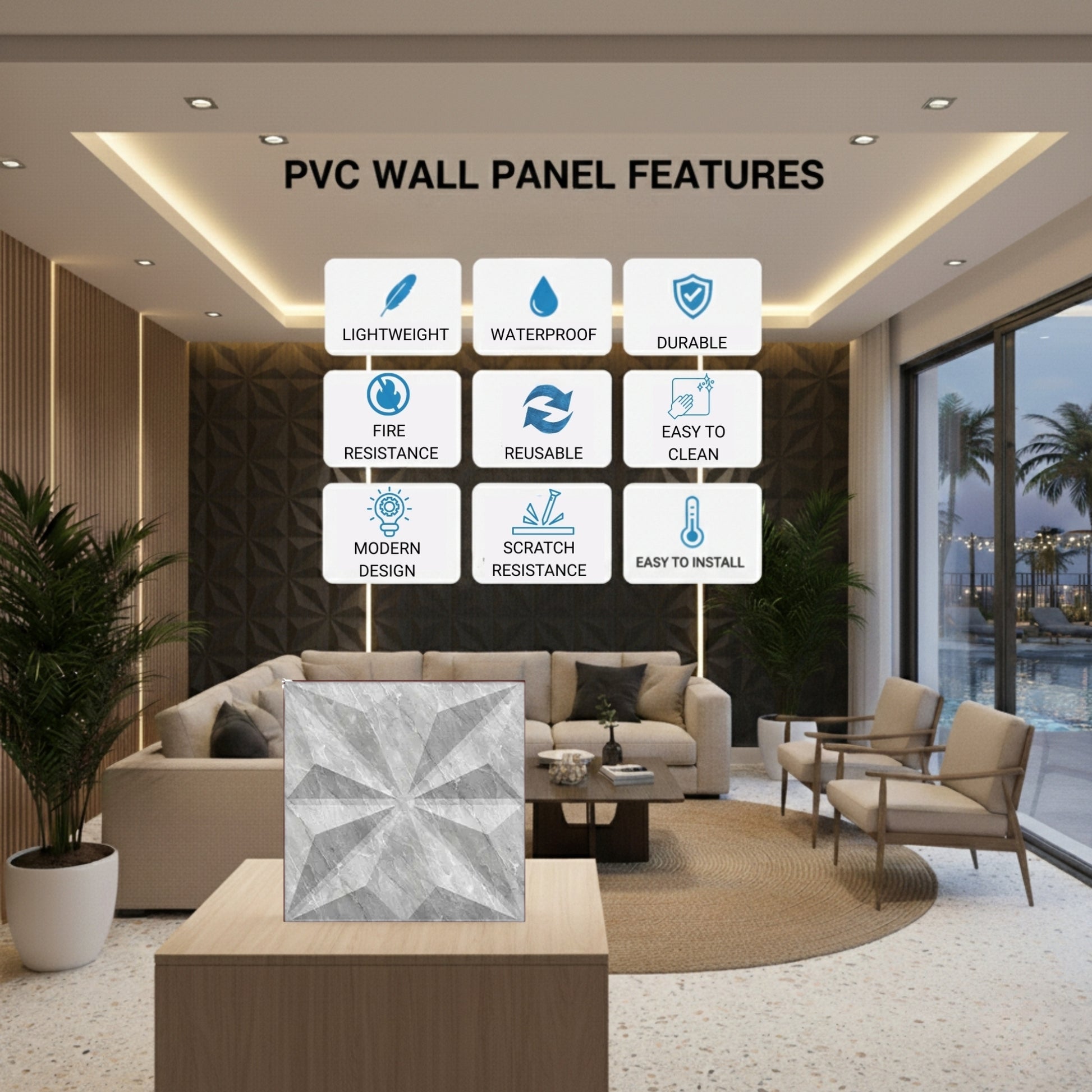 White Marble Crystal Design 3D Wall Panel View-3