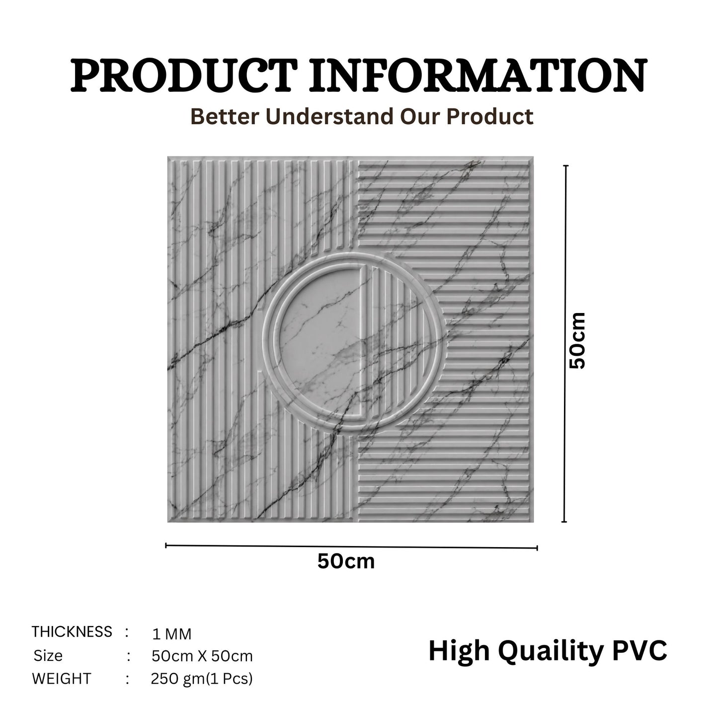 White Marble Self Adhesive PVC wall Panels Fluted Circle Design
