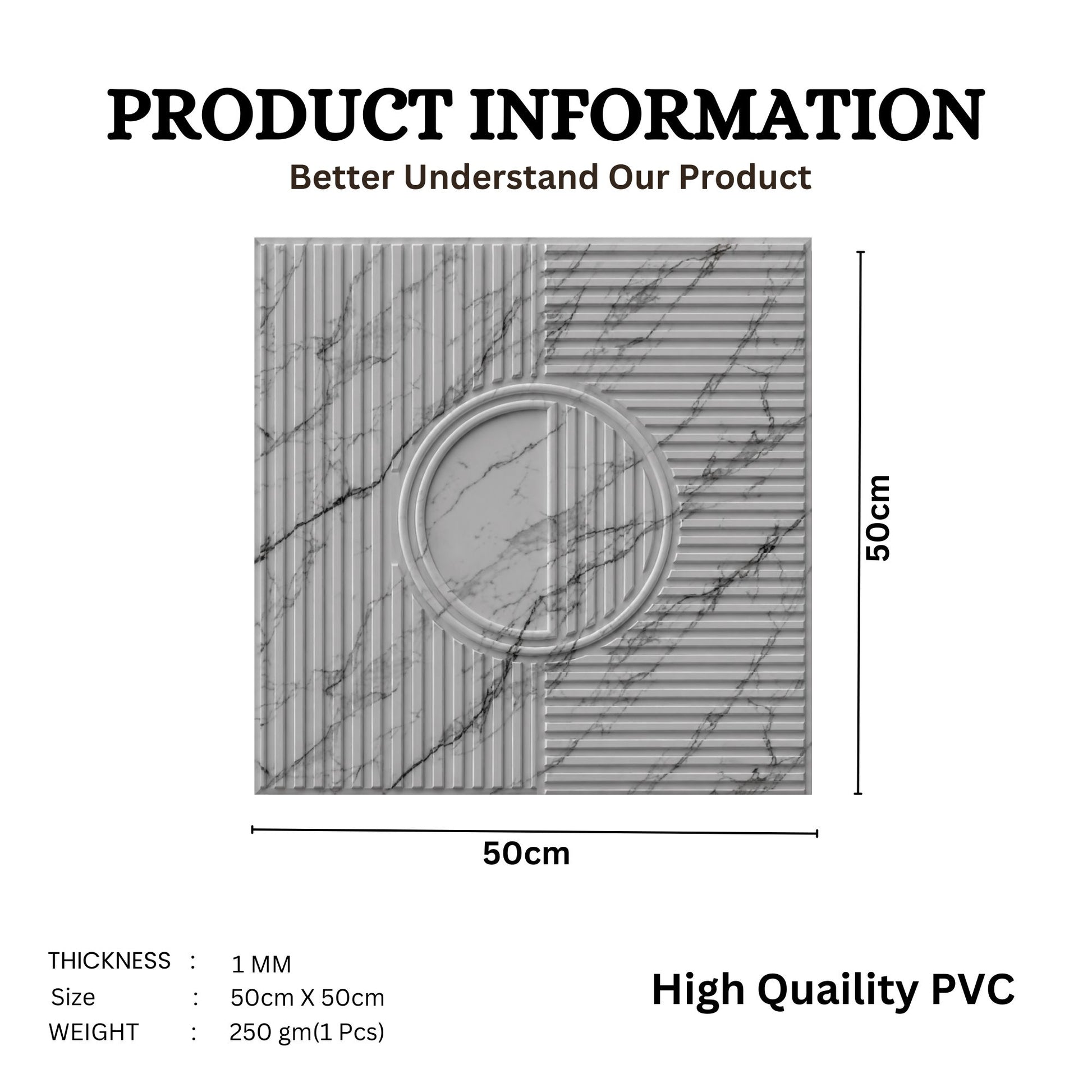 White Marble Self Adhesive PVC wall Panels Fluted Circle Design
