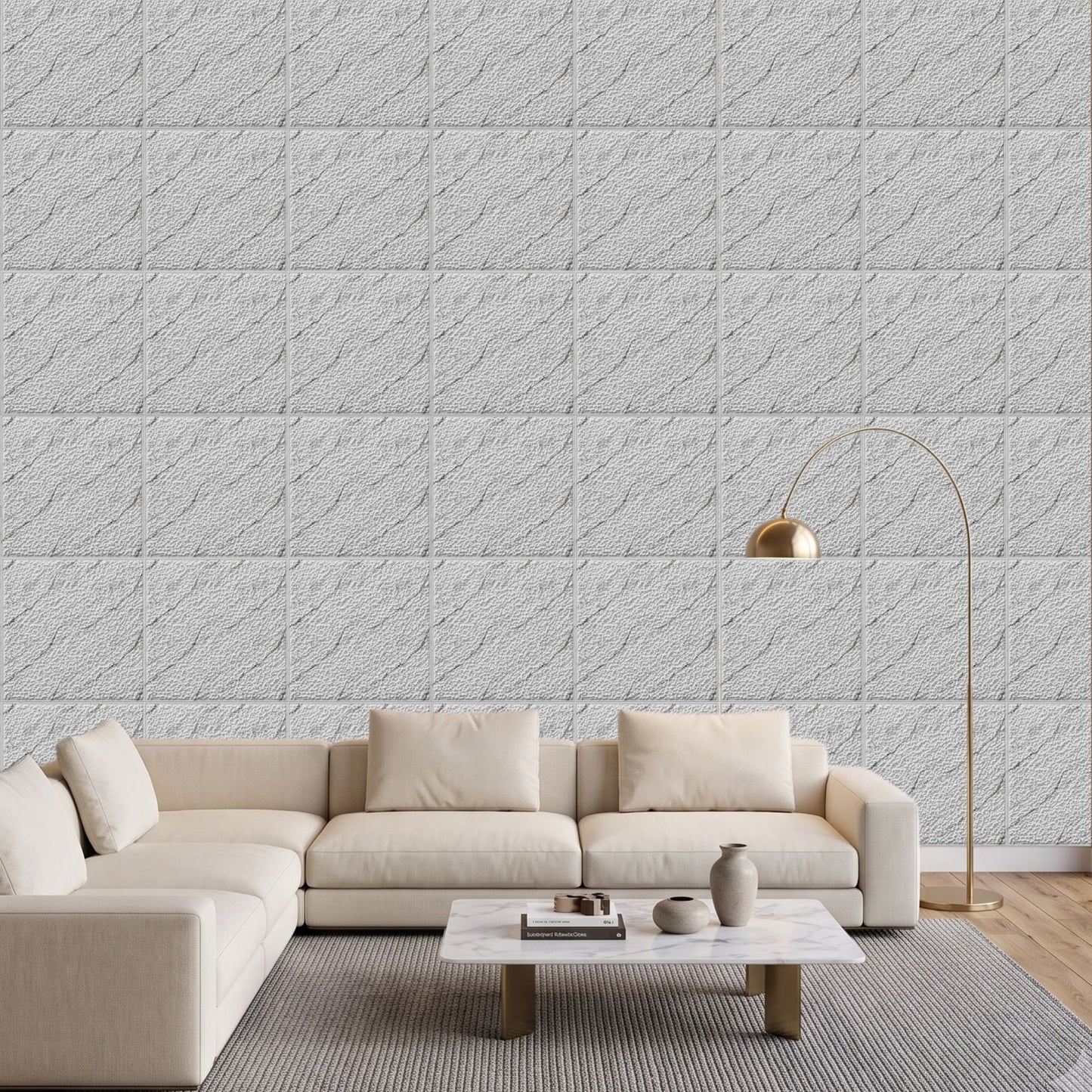 White Marble Self Adhesive PVC wall Panels Textured Design
