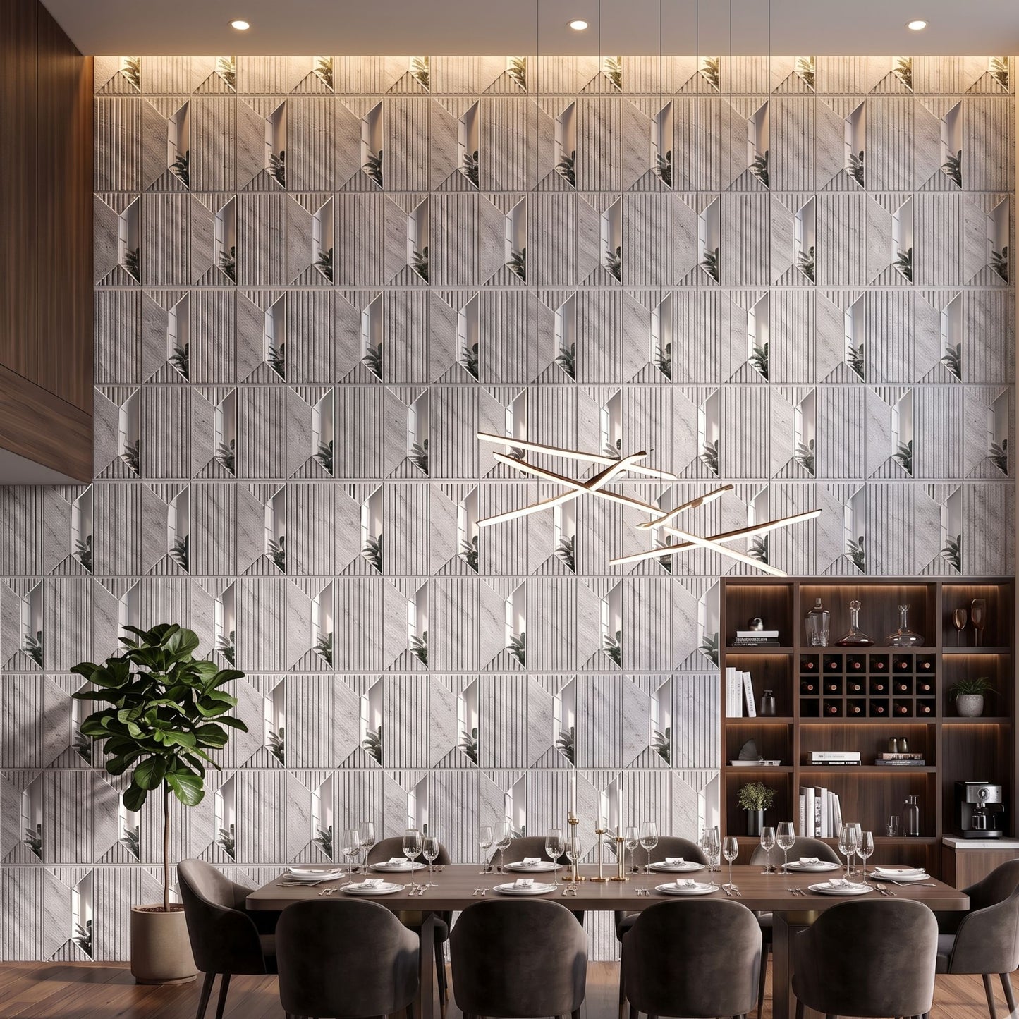 White Marble Silver Artisan Design Acrylic 3D Wall Panel-2