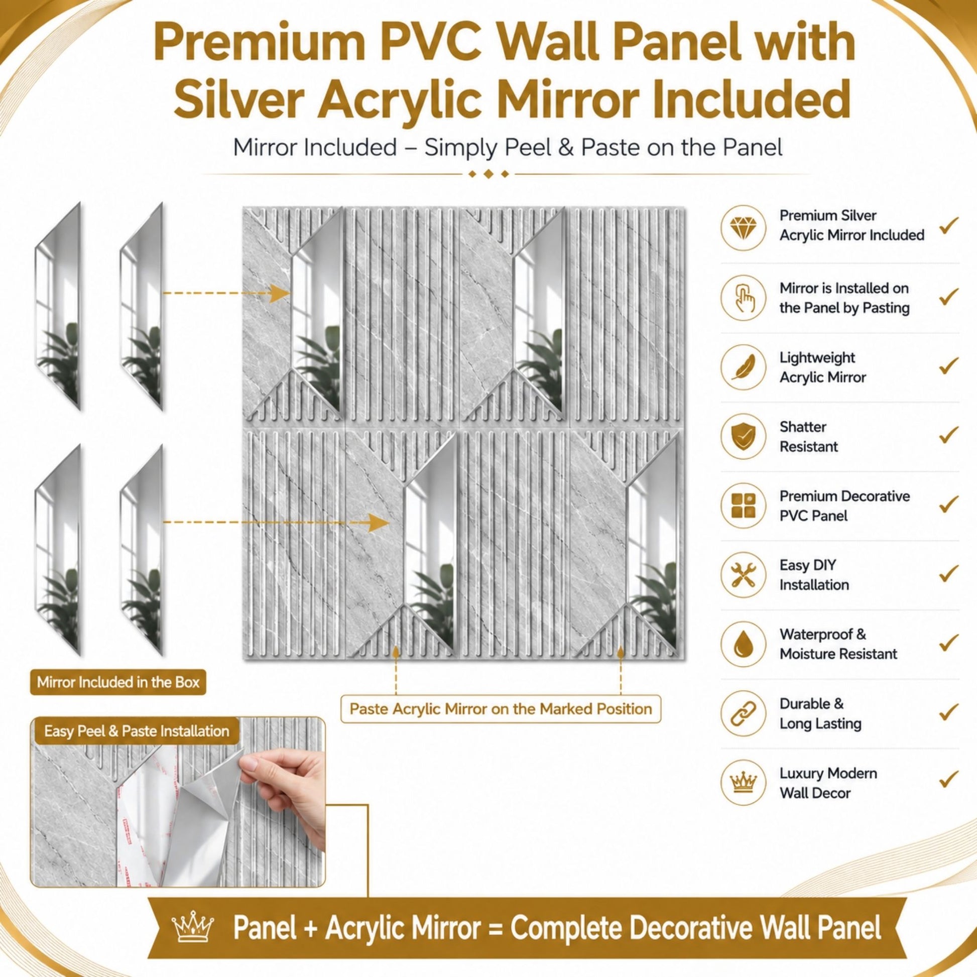 White Marble Silver Artisan Design Acrylic 3D Wall Panel-5