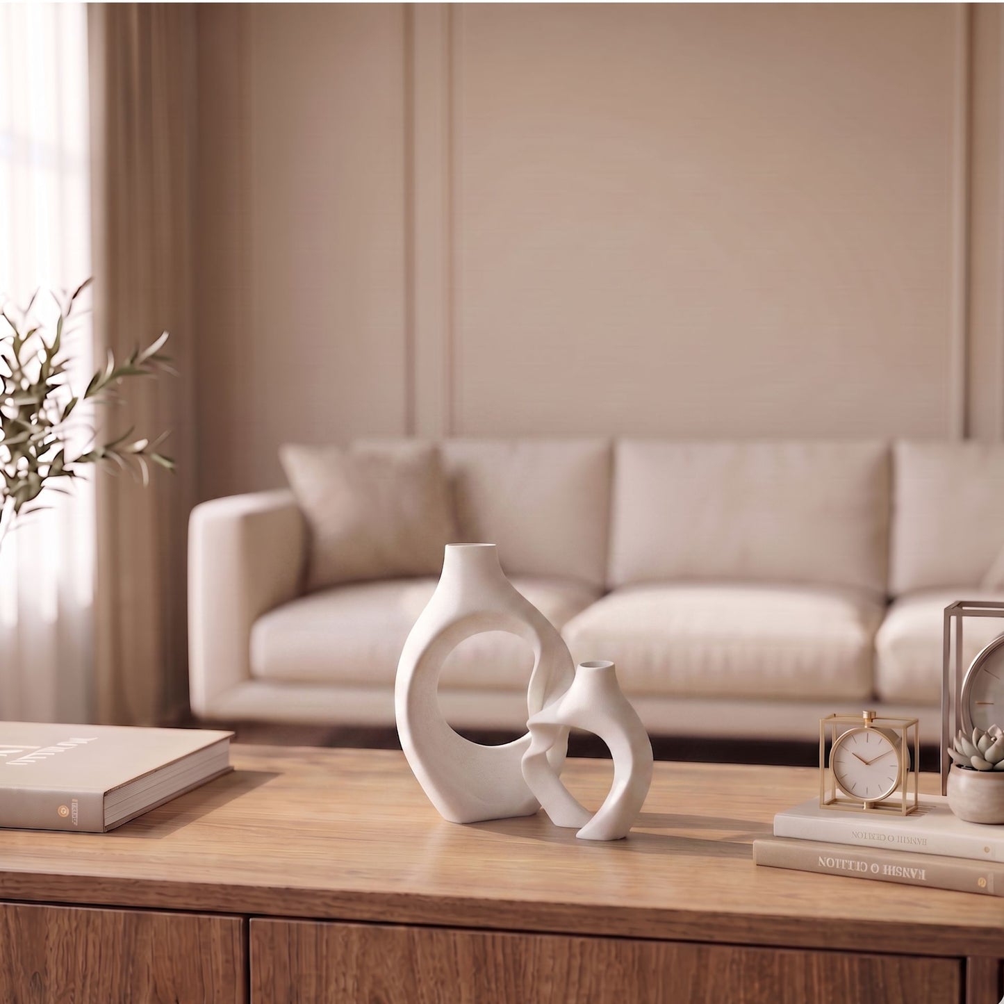 White Modern Abstract Decorative Vase Set for Home Decor