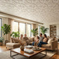 White Ornamental Floral Panel Design 3D PVC Ceiling Living Room  view