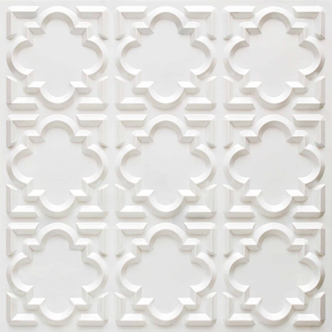 White Pearl Color Quatrefoil Design 3D Ceiling Panel